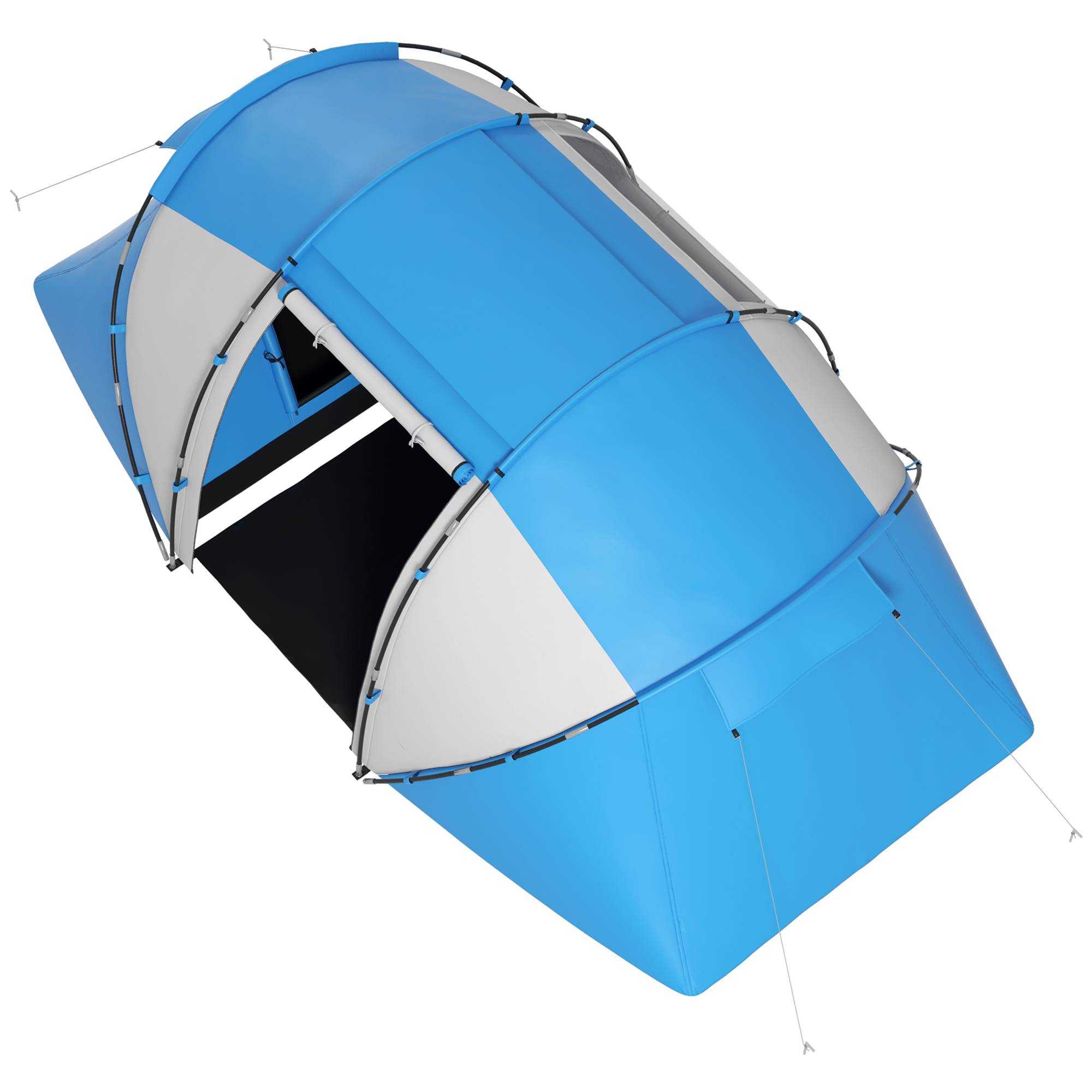 ComfortXL - Tente familiale 4 personnes polyester 2 chambres séjour imperméable bleu blanc - ComfortXL Outdoor Living - Image 10