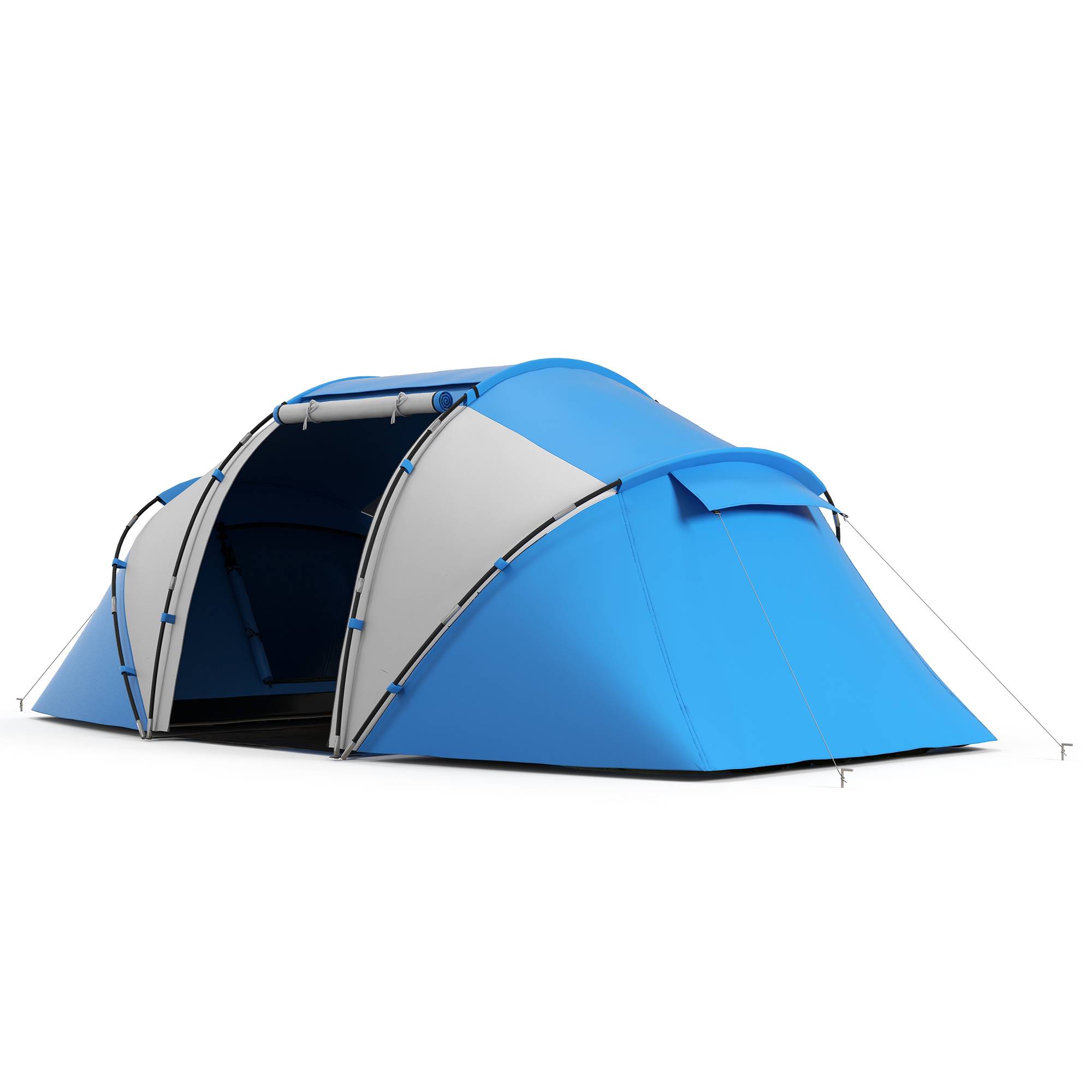 ComfortXL - Tente familiale 4 personnes polyester 2 chambres séjour imperméable bleu blanc - ComfortXL Outdoor Living - Image 2