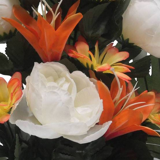 Jardinière fleurs artificielles Pivoine, Lys, Gerbera et ficus Crème pour la Toussaint - couleur: Crème - Image 3