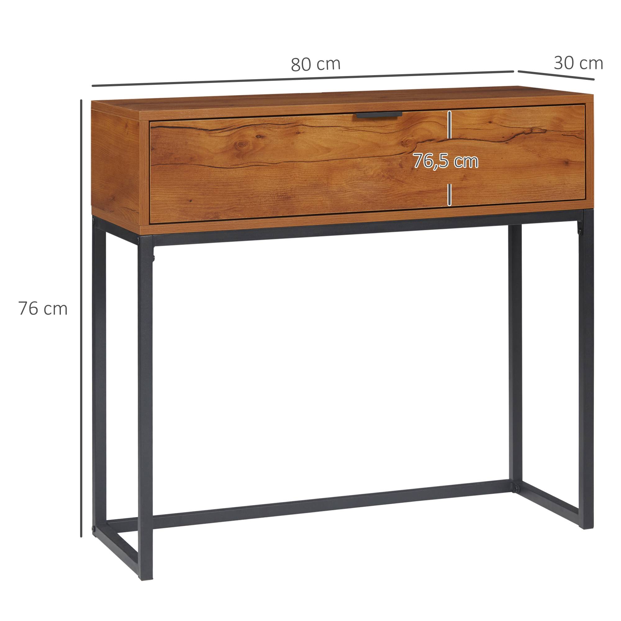 Console meuble, table console avec tiroir et pieds en acier, pour salon, entrée, couloir, 80 x 30 x 76 cm, marron - Image 5