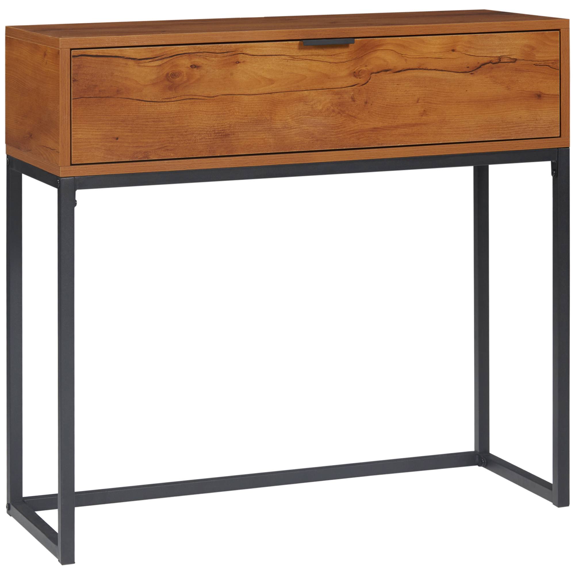 Console meuble, table console avec tiroir et pieds en acier, pour salon, entrée, couloir, 80 x 30 x 76 cm, marron - Image 1