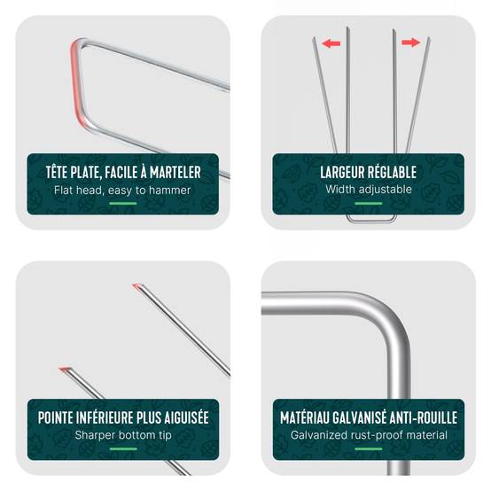 Vounot - Lot de 150 piquets de fixation en métal galvanisé - Agrafes de jardin en forme de U - 150x30mm Ø3mm - VOUNOT® - Image 3