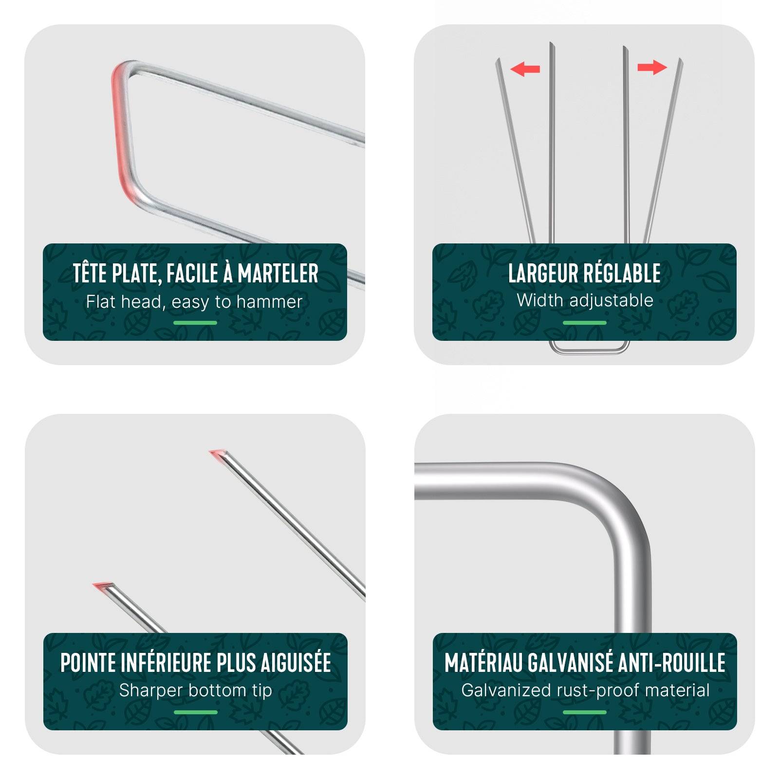 Vounot - Lot de 150 piquets de fixation en métal galvanisé - Agrafes de jardin en forme de U - 150x30mm Ø3mm - VOUNOT® - Image 3