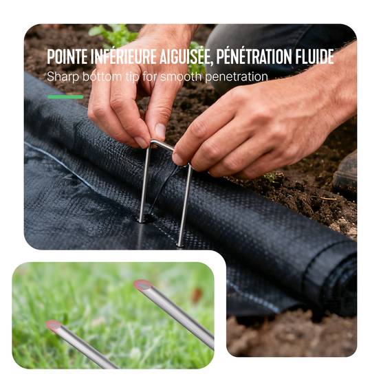 Vounot - Lot de 150 piquets de fixation en métal galvanisé - Agrafes de jardin en forme de U - 150x30mm Ø3mm - VOUNOT® - Image 4