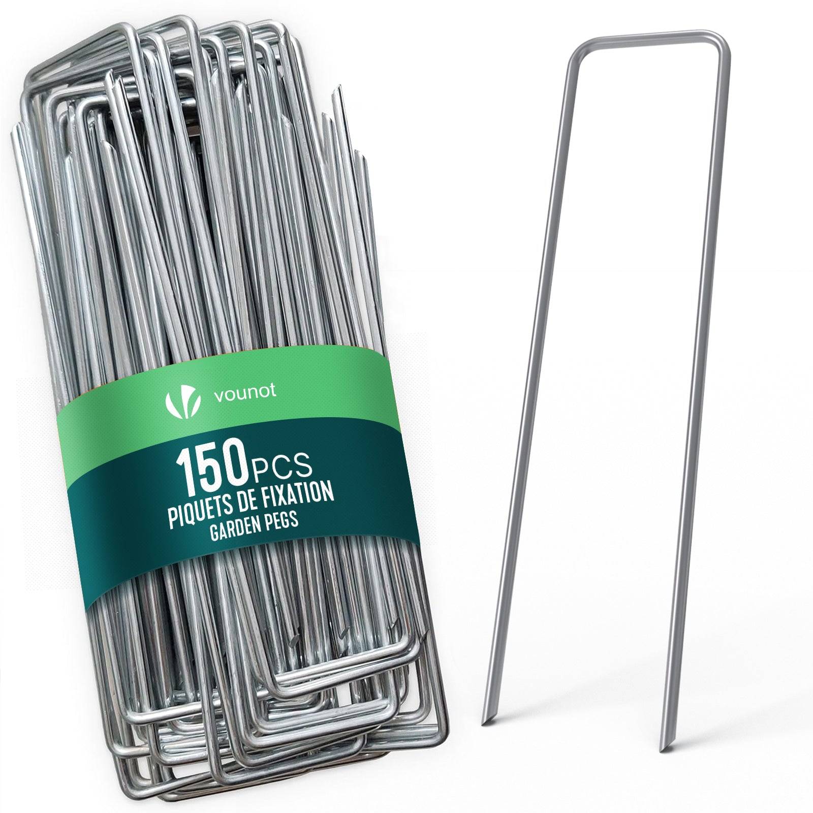 Vounot - Lot de 150 piquets de fixation en métal galvanisé - Agrafes de jardin en forme de U - 150x30mm Ø3mm - VOUNOT® - Image 1