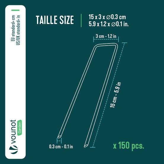 Vounot - Lot de 150 piquets de fixation en métal galvanisé - Agrafes de jardin en forme de U - 150x30mm Ø3mm - VOUNOT® - Image 2