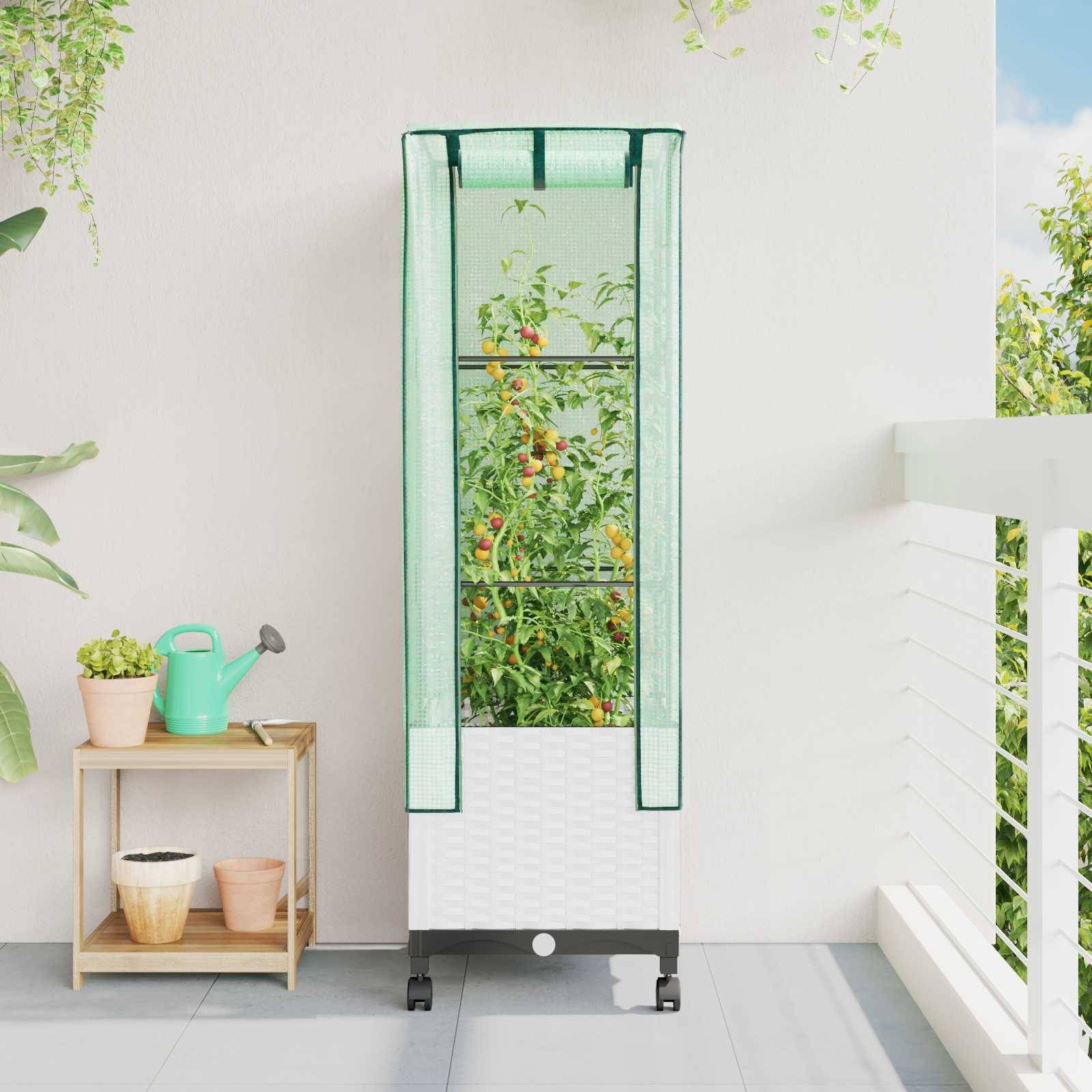 Vidaxl - Jardinière de jardin avec couverture de serre et roues Blanc PP 831371 - Image 1