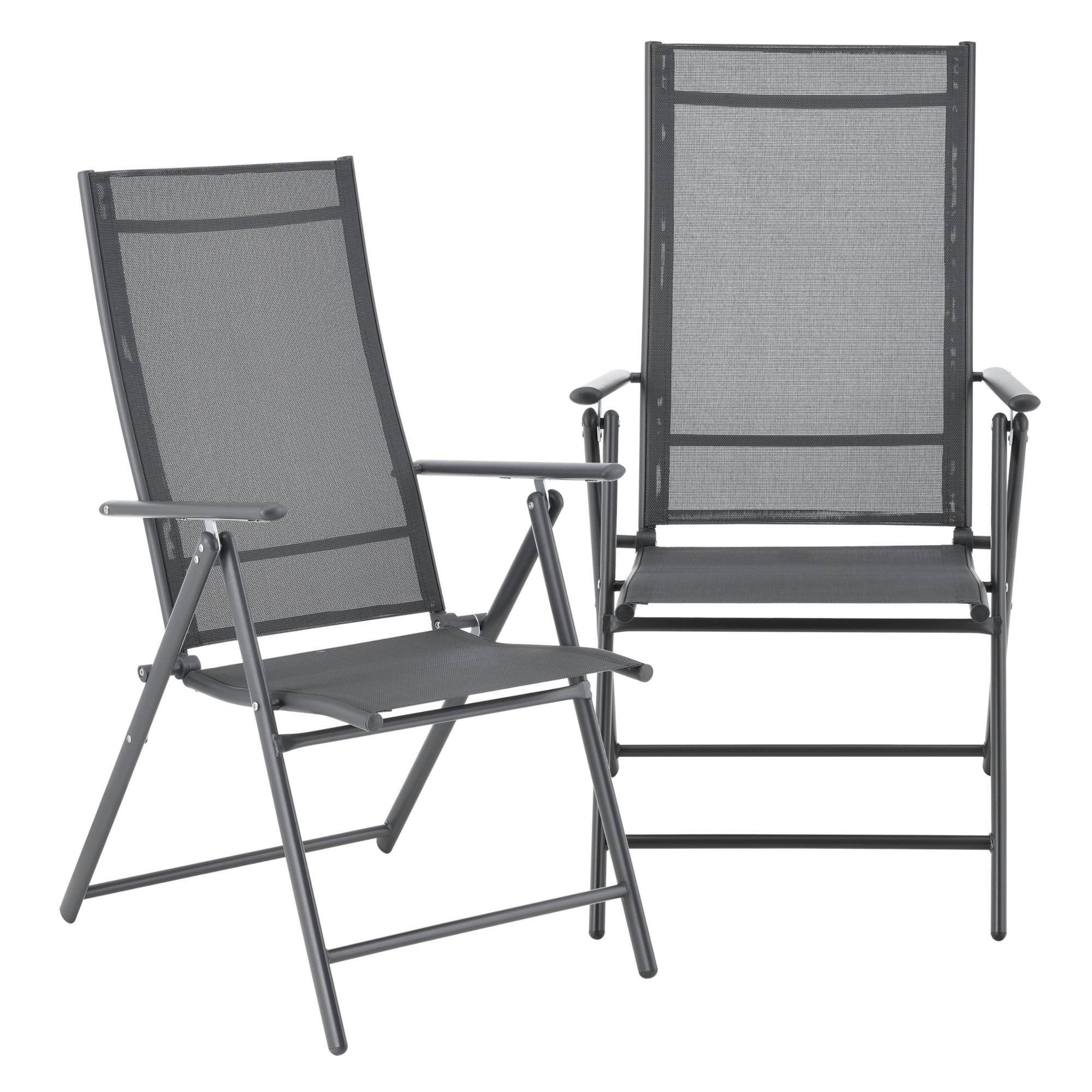 Lot de 2 Fauteuils de Jardin avec Accoudoirs et Dossier Acier Polyester Gris Foncé [en.casa] - Image 1