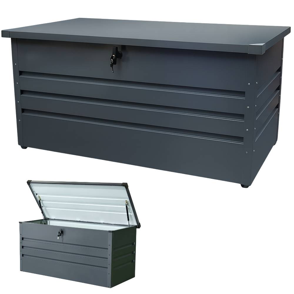 Coffre de rangement extérieur pour jardin  - 400 L - Acier galvanisé - 130 x 61 x 62 - Gris - TERRE JARDIN - Image 1