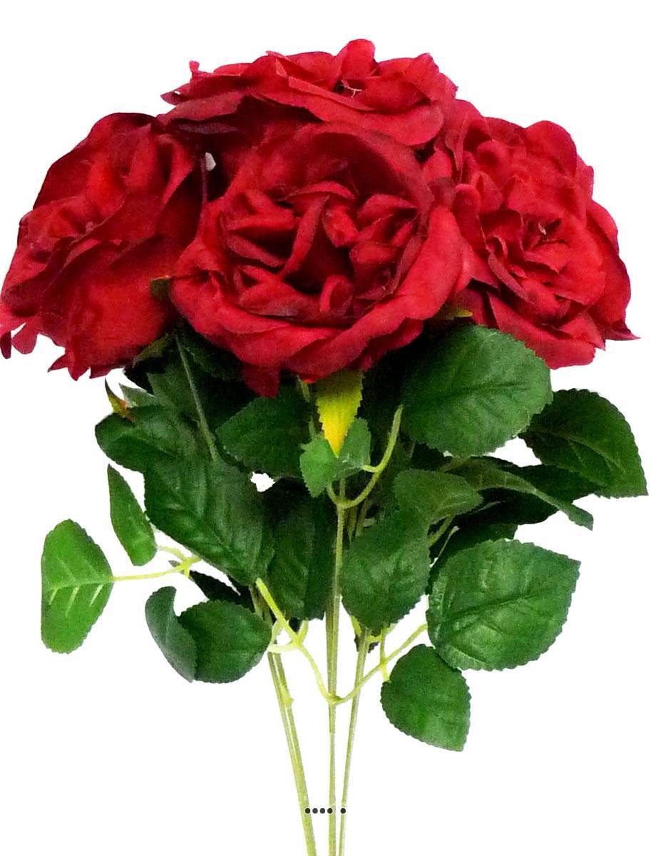 Artificielles - Bouquet de 7 Roses factices en piquet et feuillage Hauteur 42cm Rouge - couleur: Rouge - Image 1