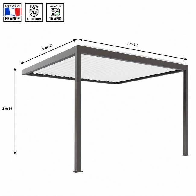 Pergola Bioclimatique Aluminium Adossée Motorisée Éclairée 4x3,5 Gris SV ORIAL France - Image 2