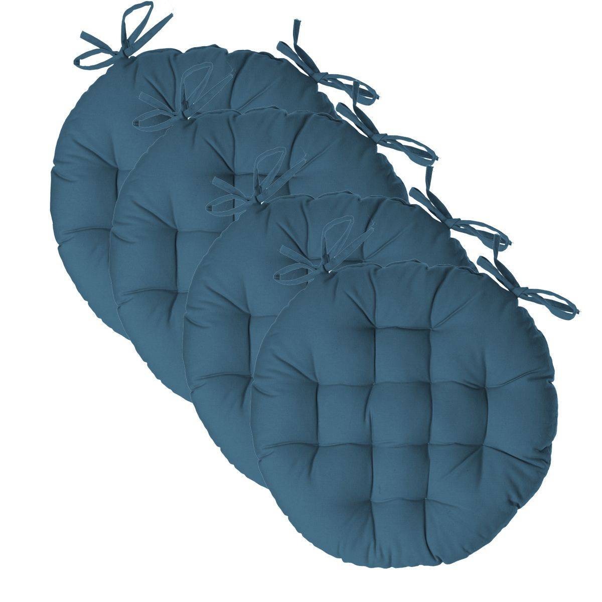 Lot de 4 Galettes de chaise en Coton Bleu canard D 38 cm - Image 1