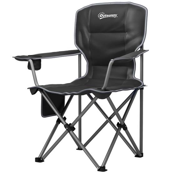 Chaise de camping pliante métal et tissu noir 94 x 62 x 110 cm - PANGIVO - Image 2