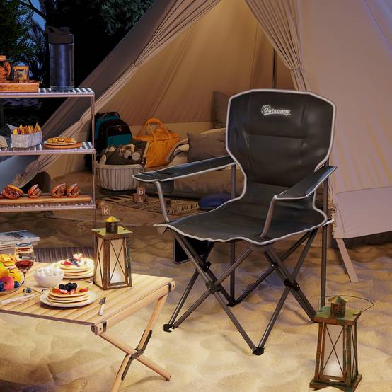 Chaise de camping pliante métal et tissu noir 94 x 62 x 110 cm - PANGIVO - Image 4