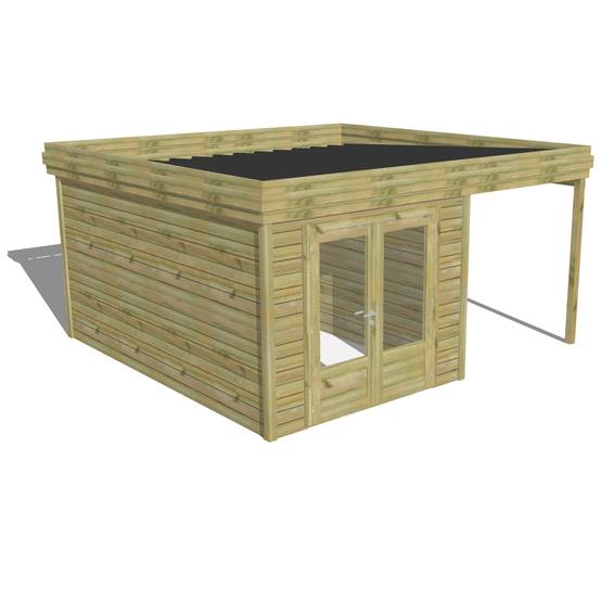 ABRI DE JARDIN bois autoclave 27mm - 4,64x4,34m / 20m2 - Bac acier - Abri Français - Image 1