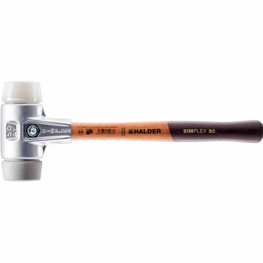 Maillet HALDER SIMPLEX TPE moyen / superplastique avec boîtier en aluminium et manche en bois - D=50 mm - 3137.050