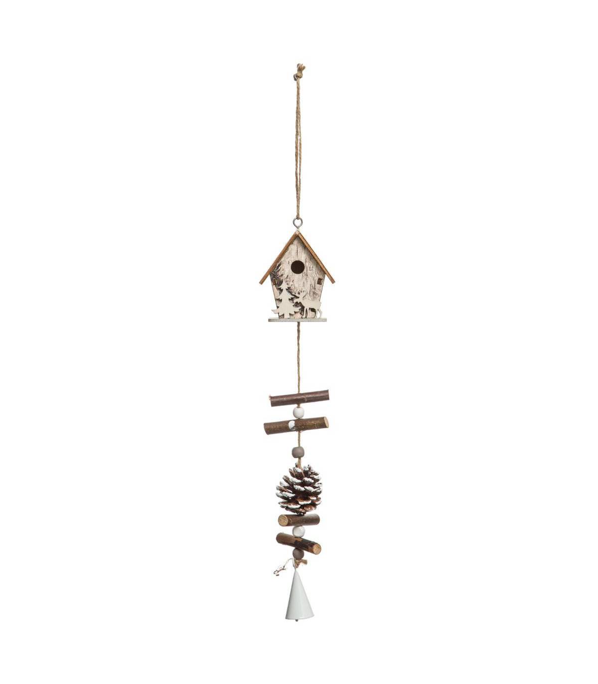 Fééric Lights & Christmas - Sujet de Noël à suspendre Maison en bois avec deco H 30 cm