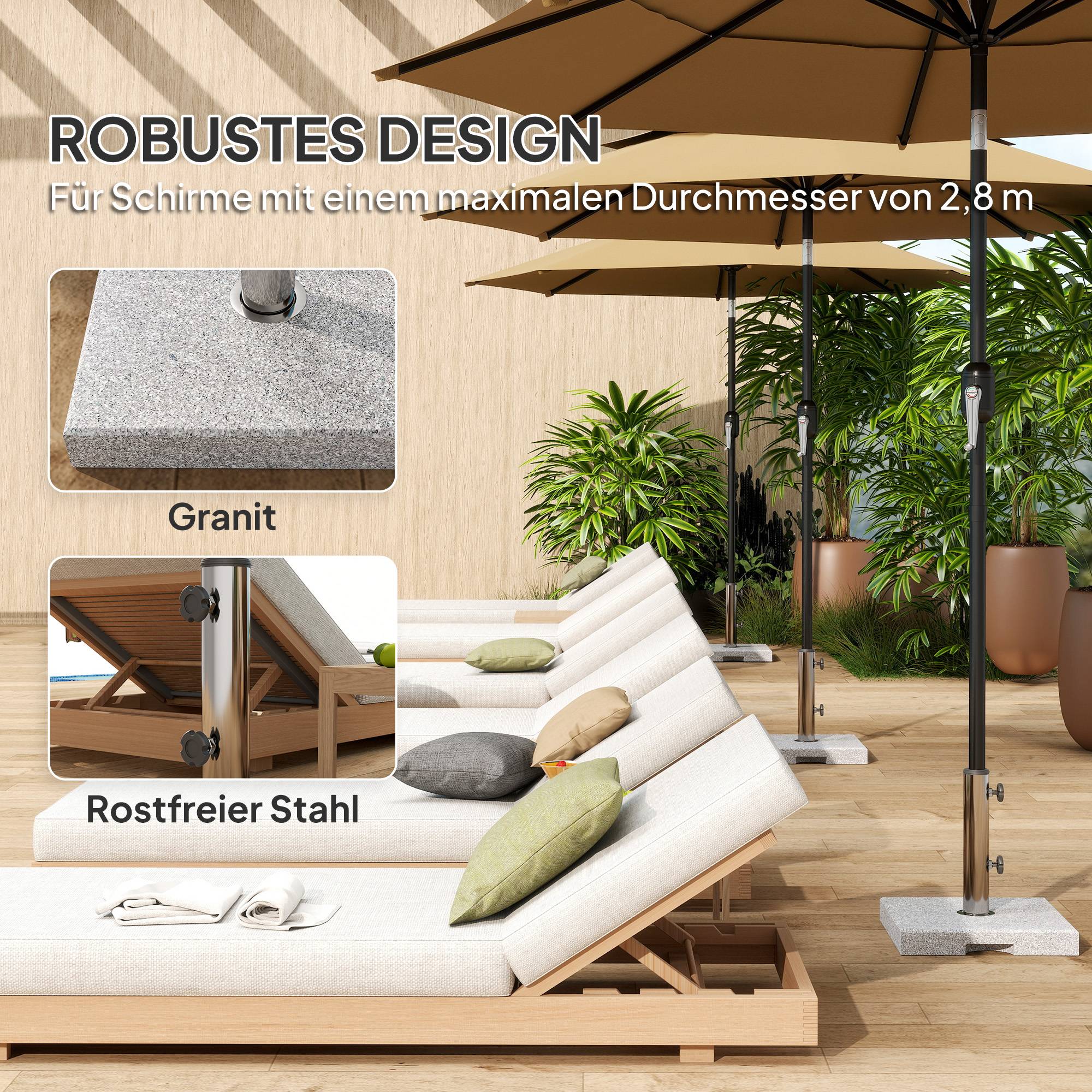 Pied de Parasol Lourd Carré Granit Acier Jardin Fixation Lourde 38 cm Gris - ComfortXL Outdoor Living - Image 7