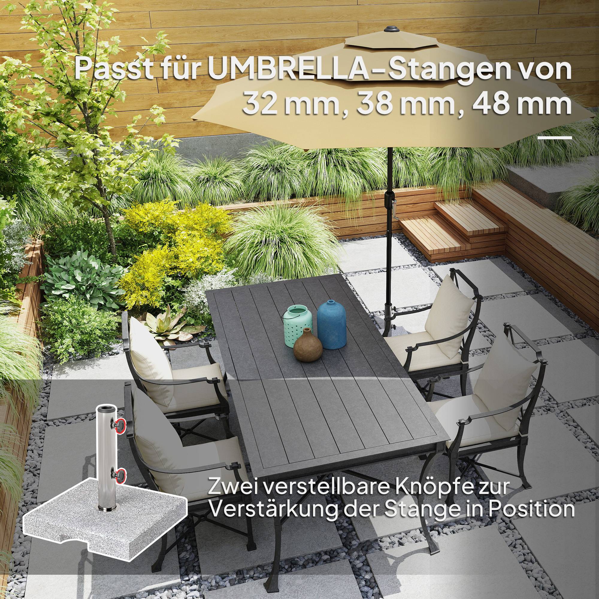 Pied de Parasol Lourd Carré Granit Acier Jardin Fixation Lourde 38 cm Gris - ComfortXL Outdoor Living - Image 6