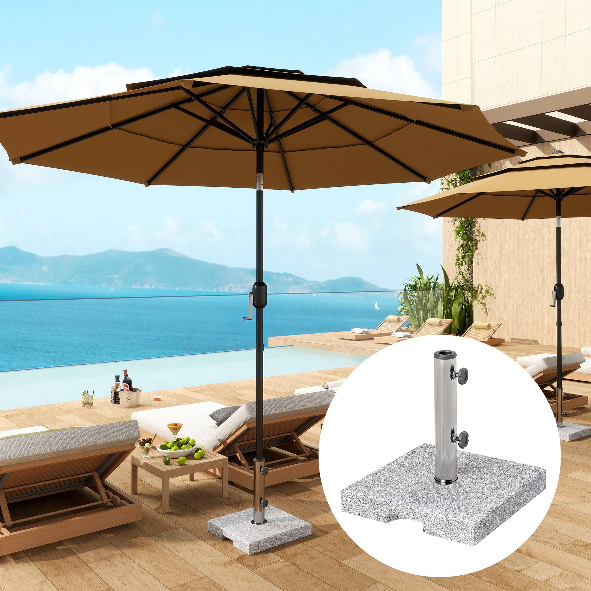 Pied de Parasol Lourd Carré Granit Acier Jardin Fixation Lourde 38 cm Gris - ComfortXL Outdoor Living - Image 3