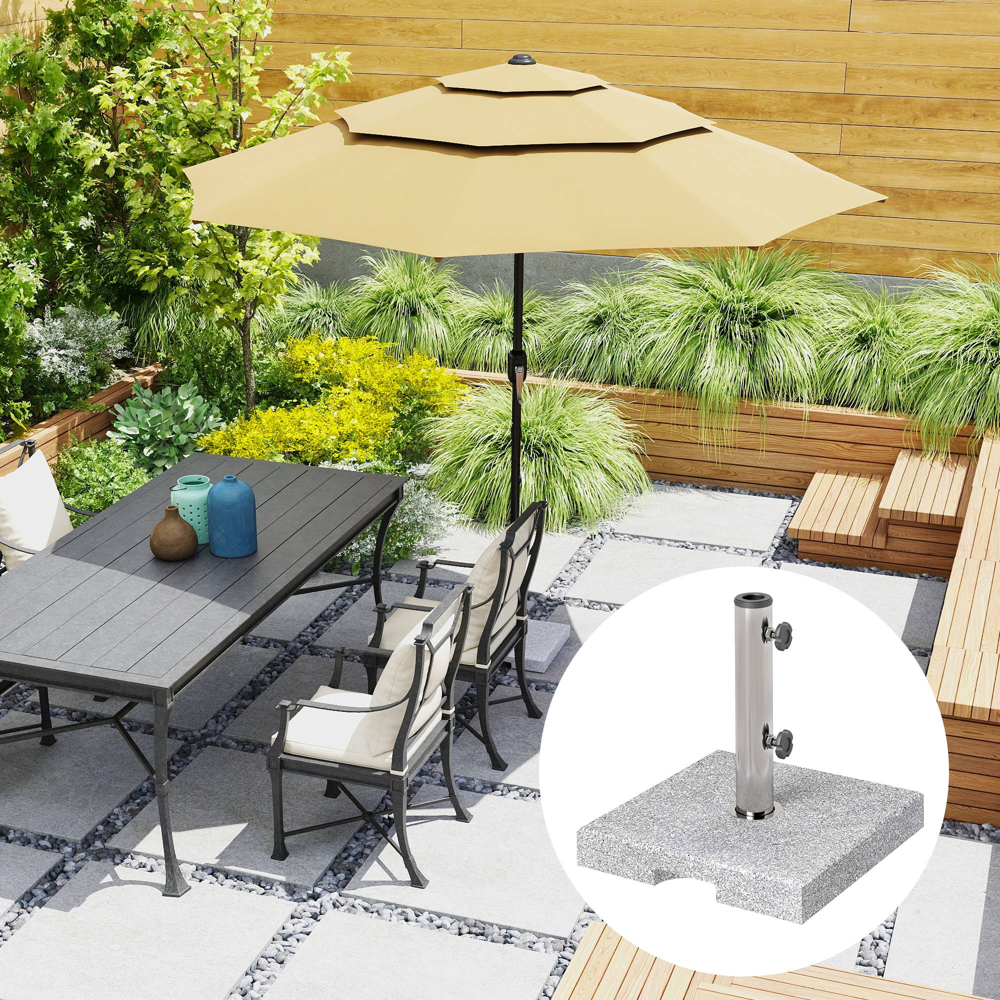Pied de Parasol Lourd Carré Granit Acier Jardin Fixation Lourde 38 cm Gris - ComfortXL Outdoor Living - Image 4