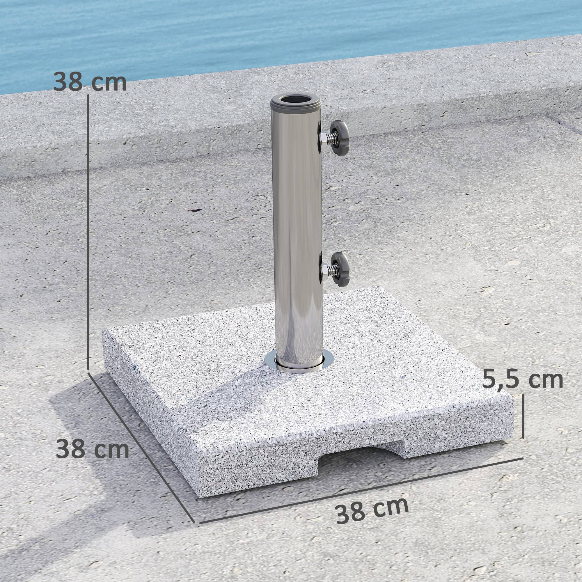 Pied de Parasol Lourd Carré Granit Acier Jardin Fixation Lourde 38 cm Gris - ComfortXL Outdoor Living - Image 5