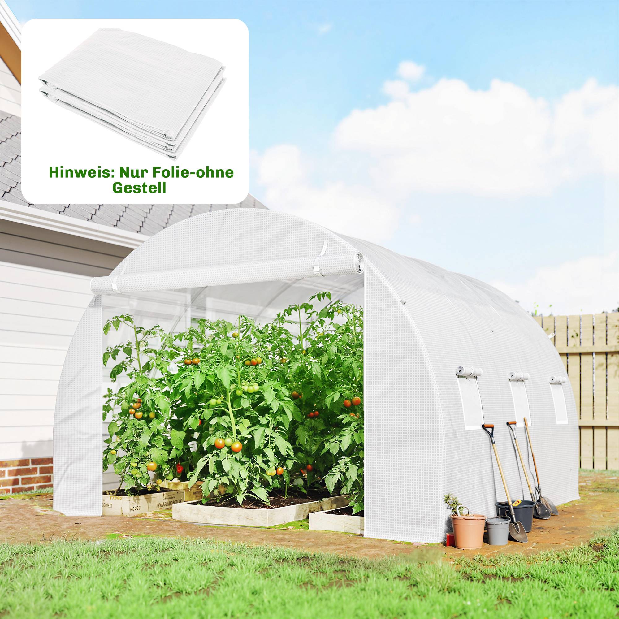 Film de protection pour serre 3x3 m en polyéthylène, porte enroulable et 6 fenêtres UV blanc - Image 3