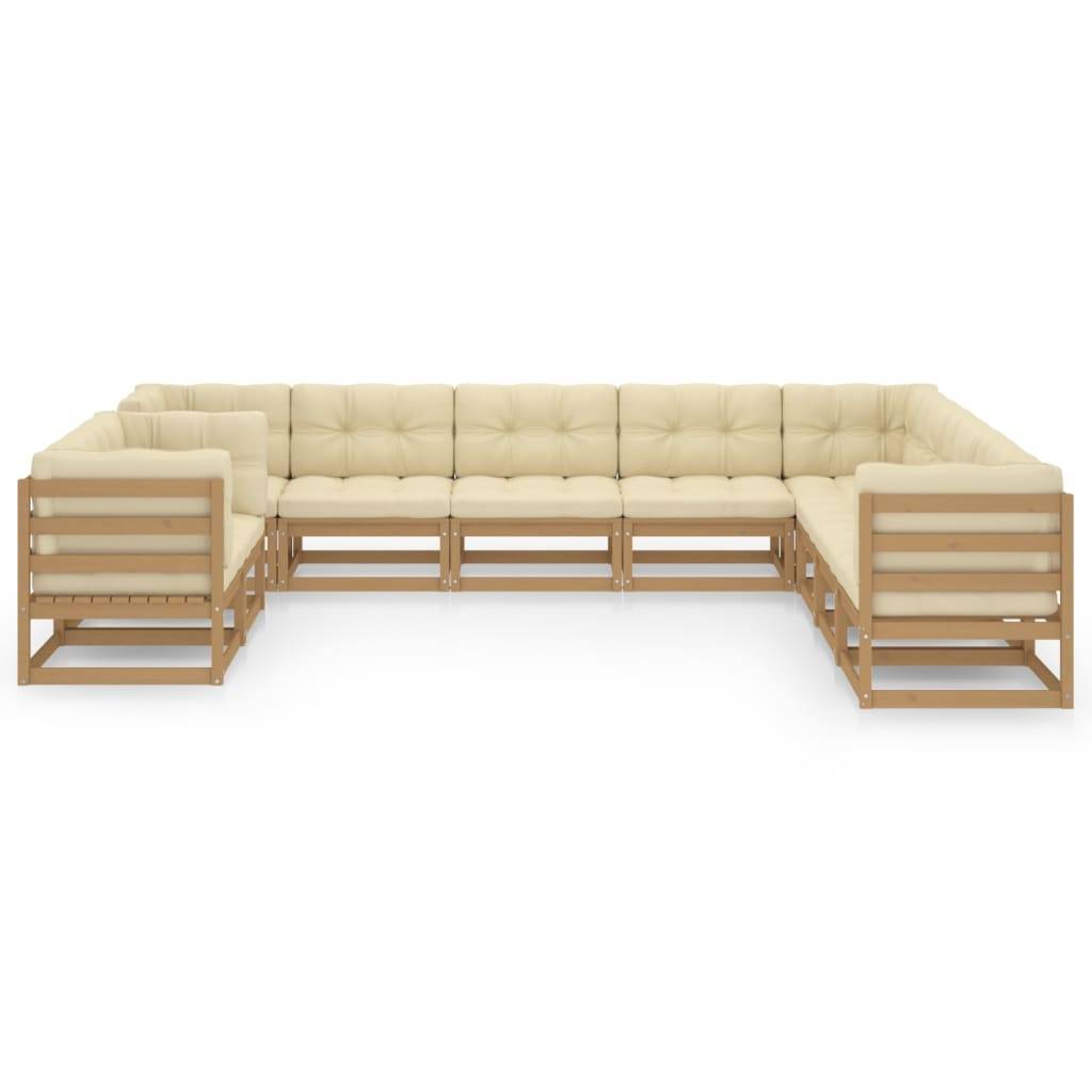 Helloshop26 - Salon de jardin meuble d'extérieur ensemble de mobilier 10 pièces avec coussins marron miel bois de pin - Image 1