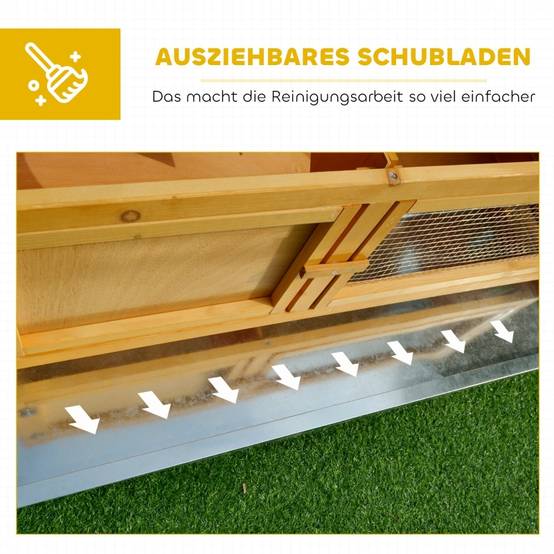 Clapier Lapin Bois Massif Extérieur Toit Ouvrant Tiroir Amovible 115x44x65cm Jaune - ComfortXL Outdoor Living - Image 5