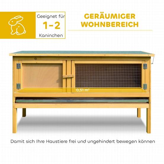 Clapier Lapin Bois Massif Extérieur Toit Ouvrant Tiroir Amovible 115x44x65cm Jaune - ComfortXL Outdoor Living - Image 4