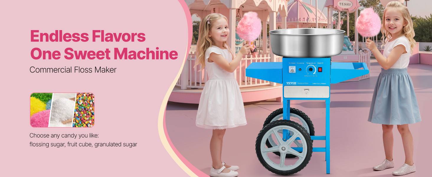 VEVOR Machine barbe à papa électrique chariot, 1000 W, bol inox 52 cm, bleu. - Image 9