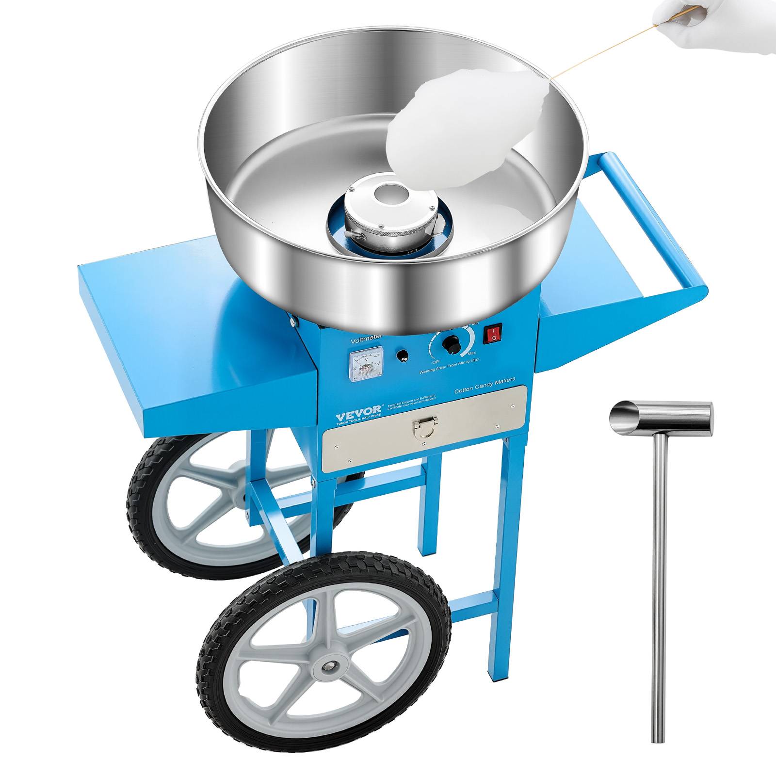 VEVOR Machine barbe à papa électrique chariot, 1000 W, bol inox 52 cm, bleu. - Image 1