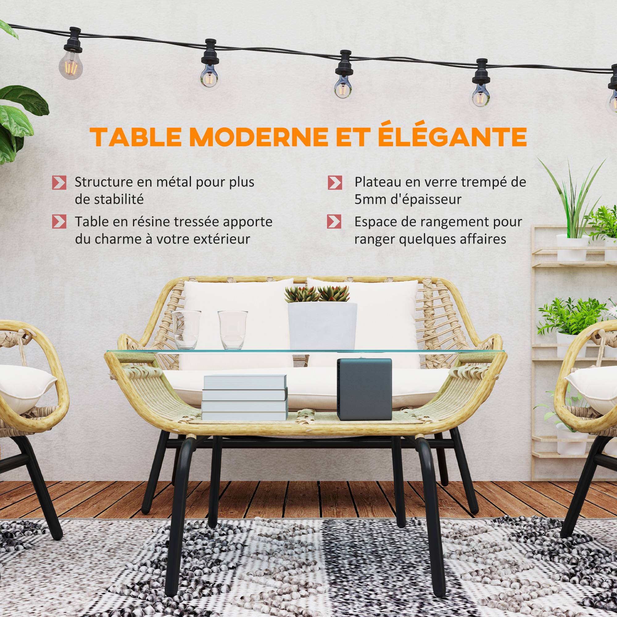 Salon de jardin 3 pièces | Mobilier de jardin Beige Résine tressée 118x69x73 cm - Image 6