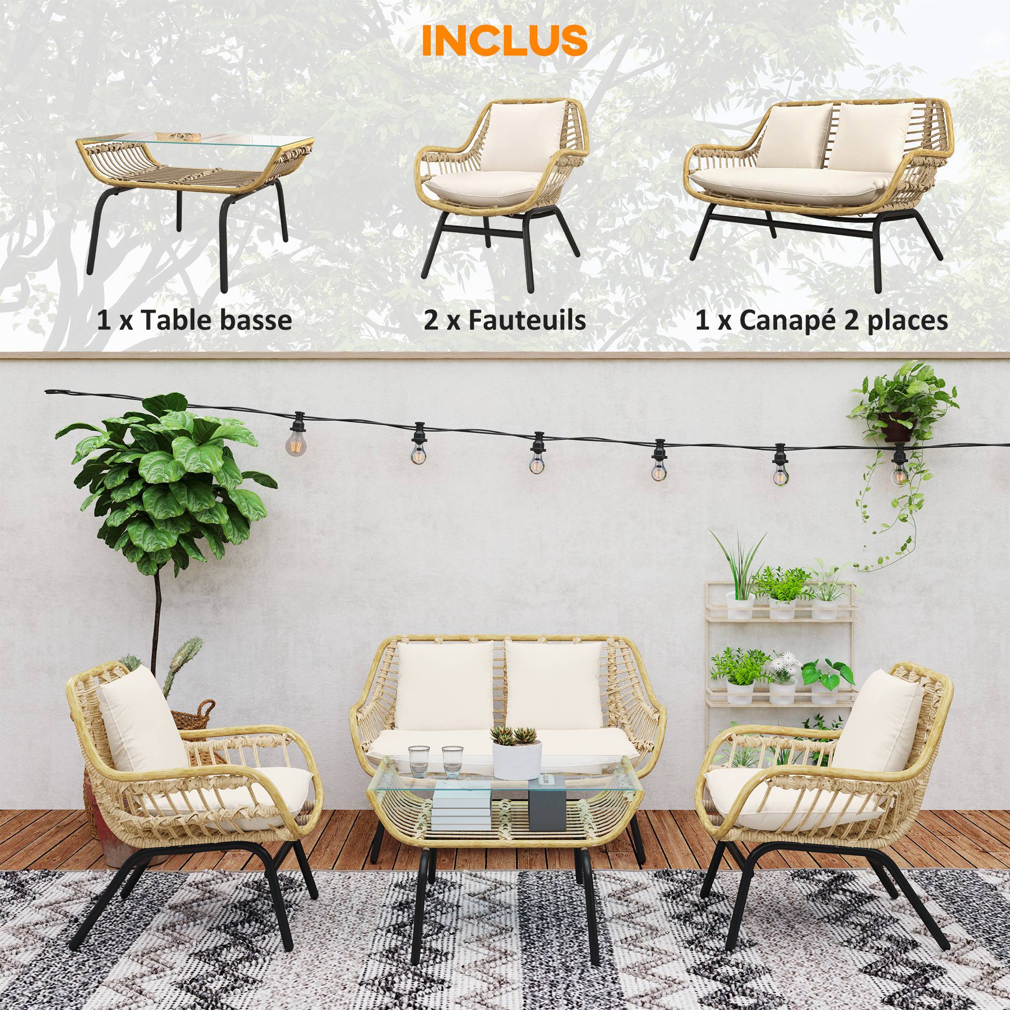 Salon de jardin 3 pièces | Mobilier de jardin Beige Résine tressée 118x69x73 cm - Image 7