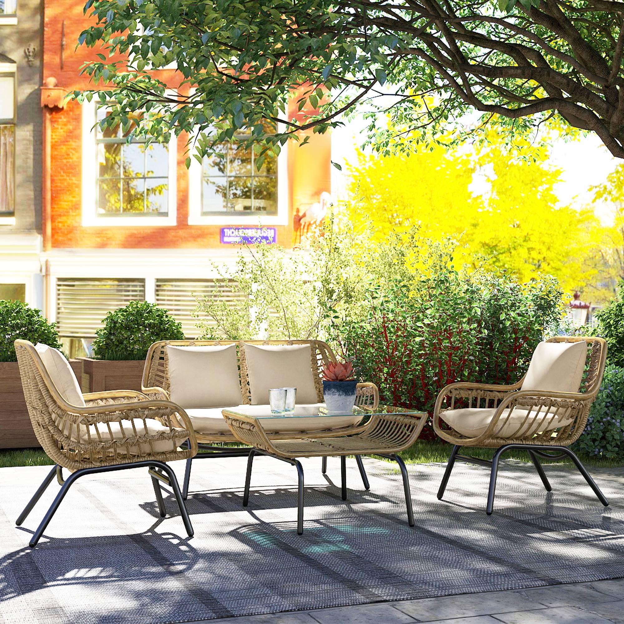 Salon de jardin 3 pièces | Mobilier de jardin Beige Résine tressée 118x69x73 cm - Image 4