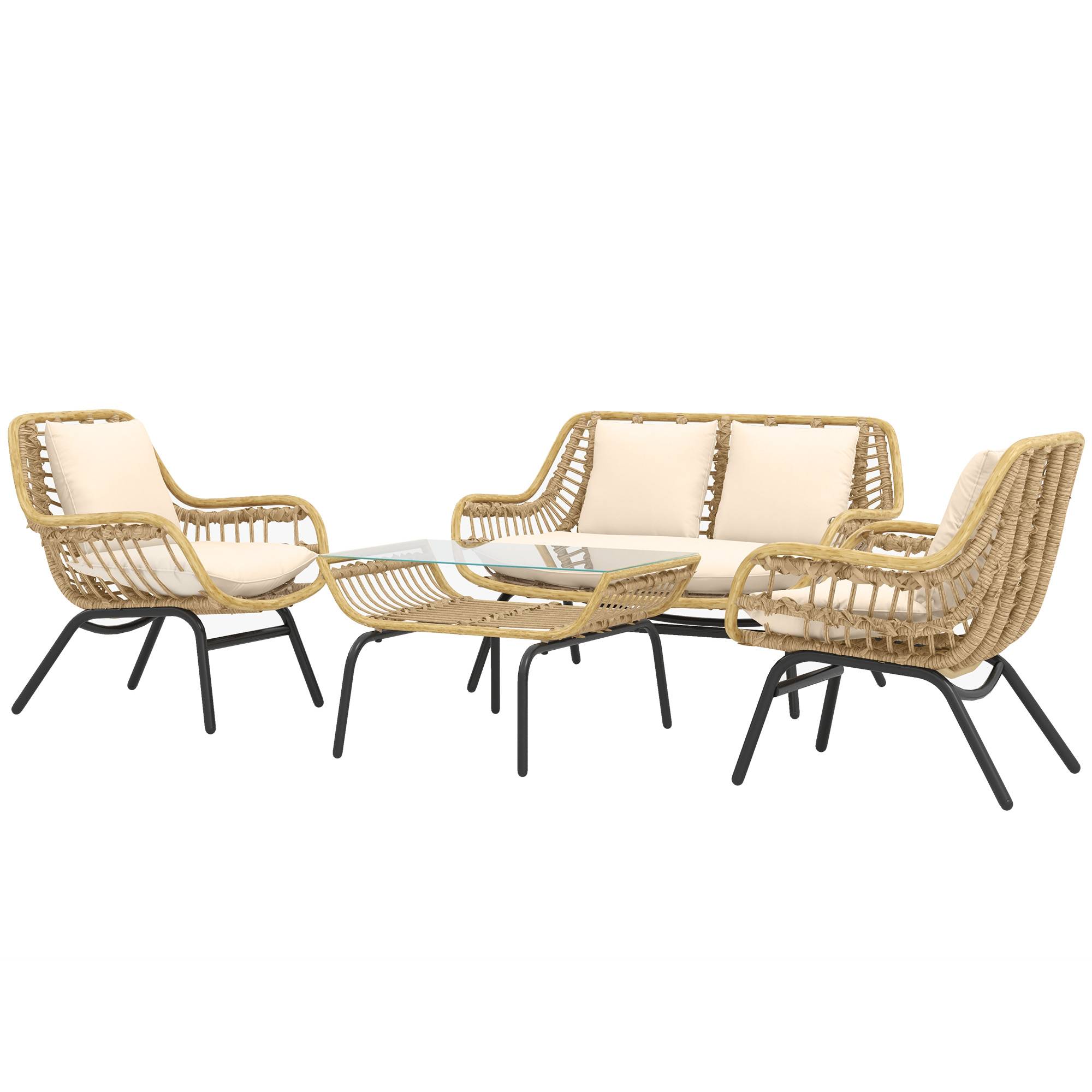 Salon de jardin 3 pièces | Mobilier de jardin Beige Résine tressée 118x69x73 cm - Image 2