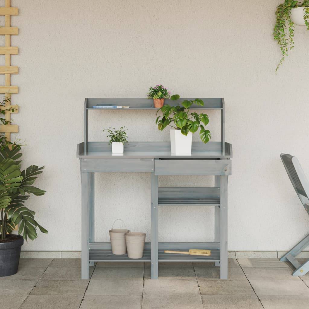 Banc de Rempotage Gris Bois de Sapin Table de Jardinage avec Rangement et Dessus en Zinc Gris – ComfortXL Outdoor Living - Image 4