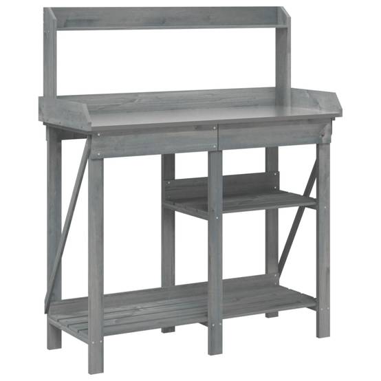 Banc de Rempotage Gris Bois de Sapin Table de Jardinage avec Rangement et Dessus en Zinc Gris – ComfortXL Outdoor Living - Image 2
