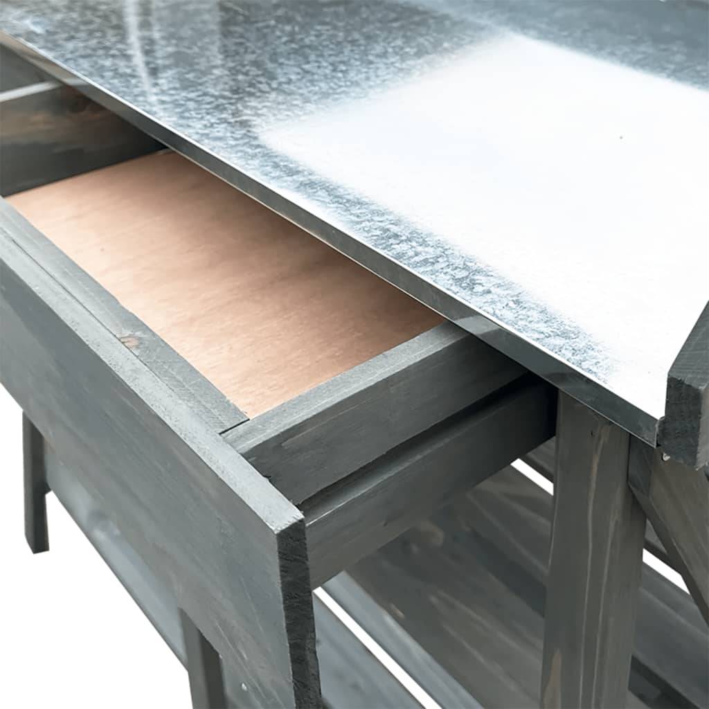 Banc de Rempotage Gris Bois de Sapin Table de Jardinage avec Rangement et Dessus en Zinc Gris – ComfortXL Outdoor Living - Image 8