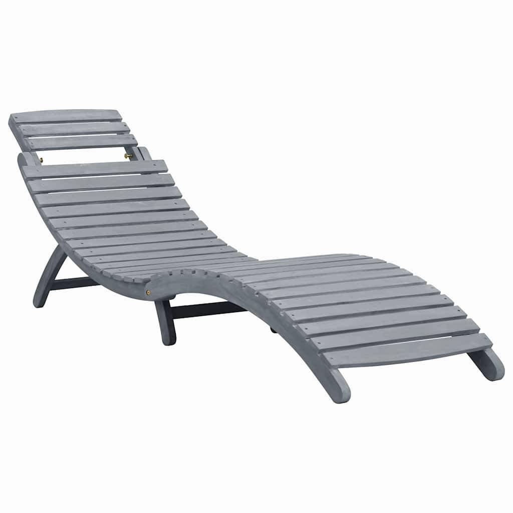 Chaise longue bois d'acacia gris coussin vin rouge 190 x 60 x 51 cm - PANGIVO - Image 2