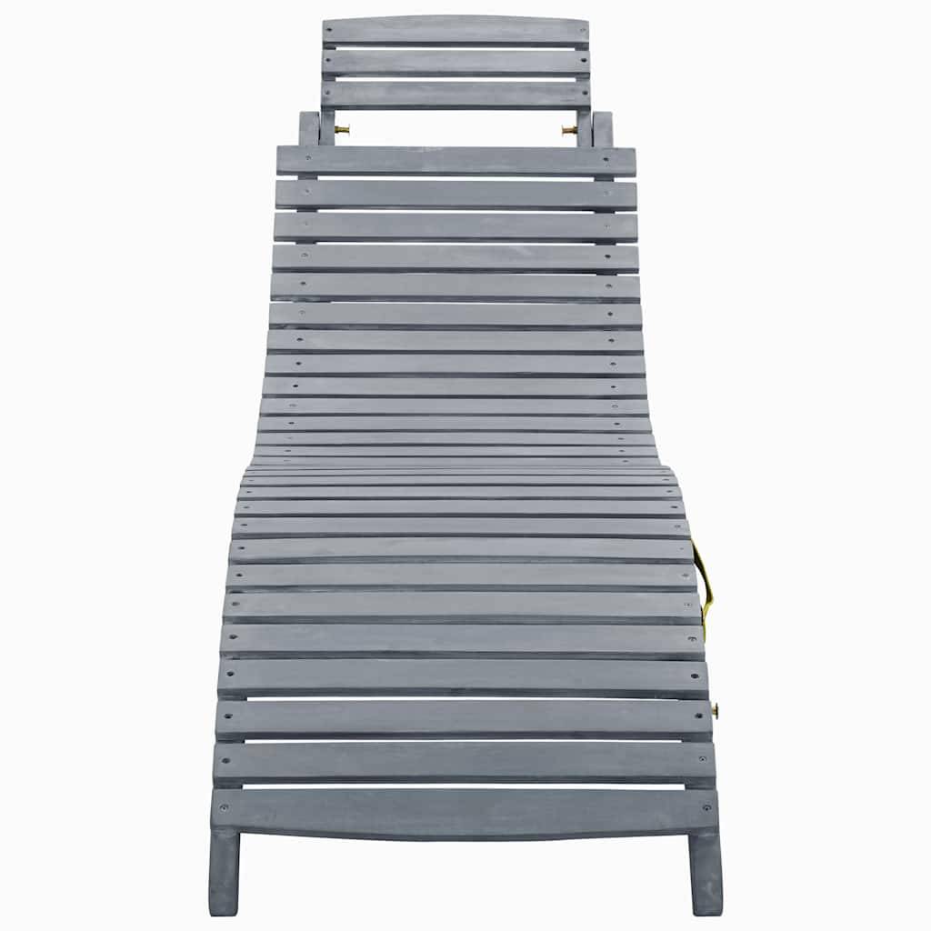 Chaise longue bois d'acacia gris coussin vin rouge 190 x 60 x 51 cm - PANGIVO - Image 3