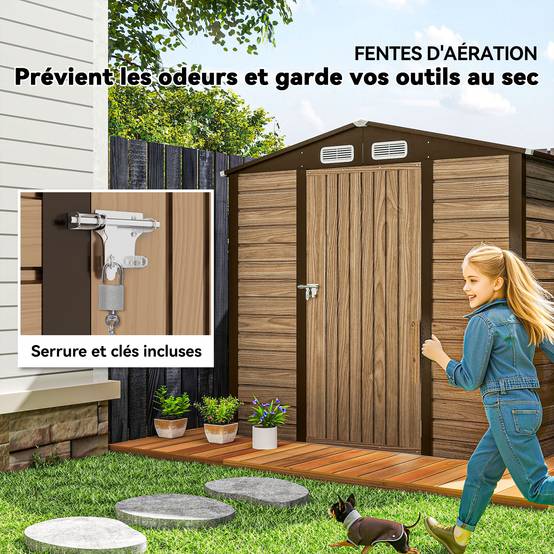 Cabane de jardin acier galvanisé aménagement extérieur protection outils 190x131cm chêne - ComfortXL Outdoor Living - Image 8
