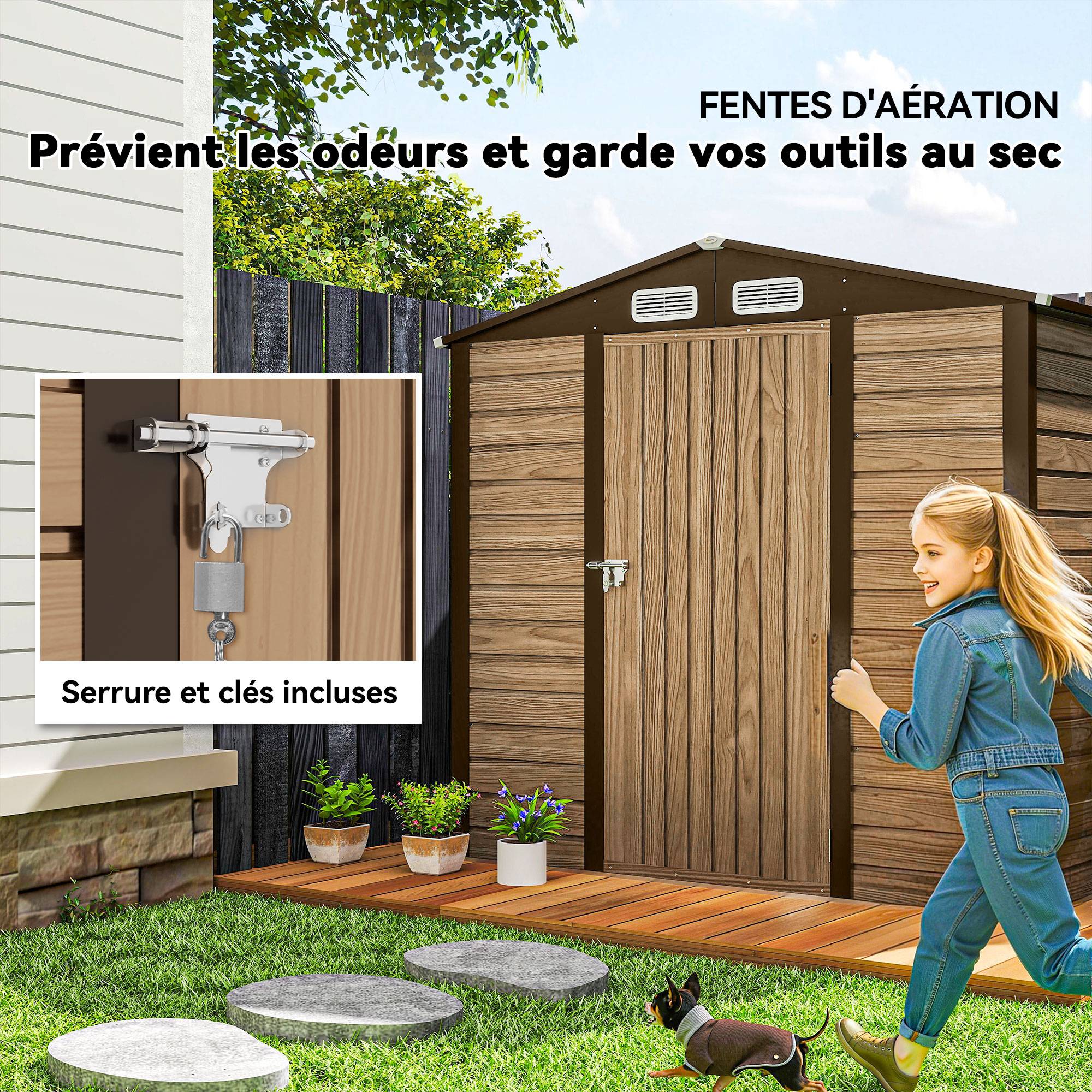 Cabane de jardin acier galvanisé aménagement extérieur protection outils 190x131cm chêne - ComfortXL Outdoor Living - Image 8