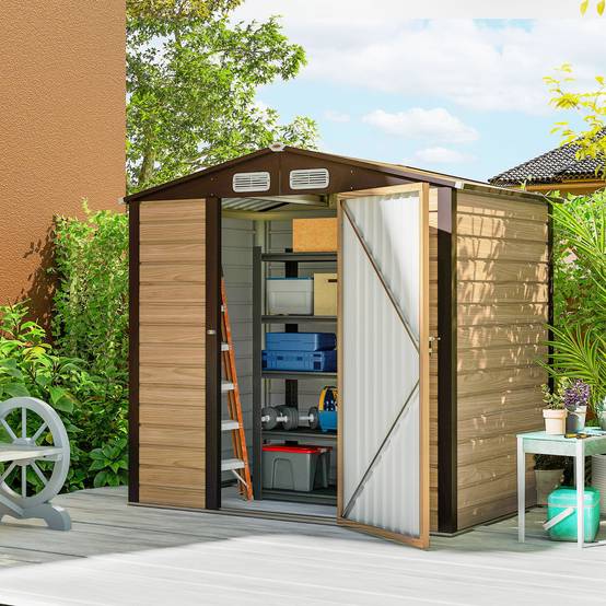 Cabane de jardin acier galvanisé aménagement extérieur protection outils 190x131cm chêne - ComfortXL Outdoor Living - Image 3