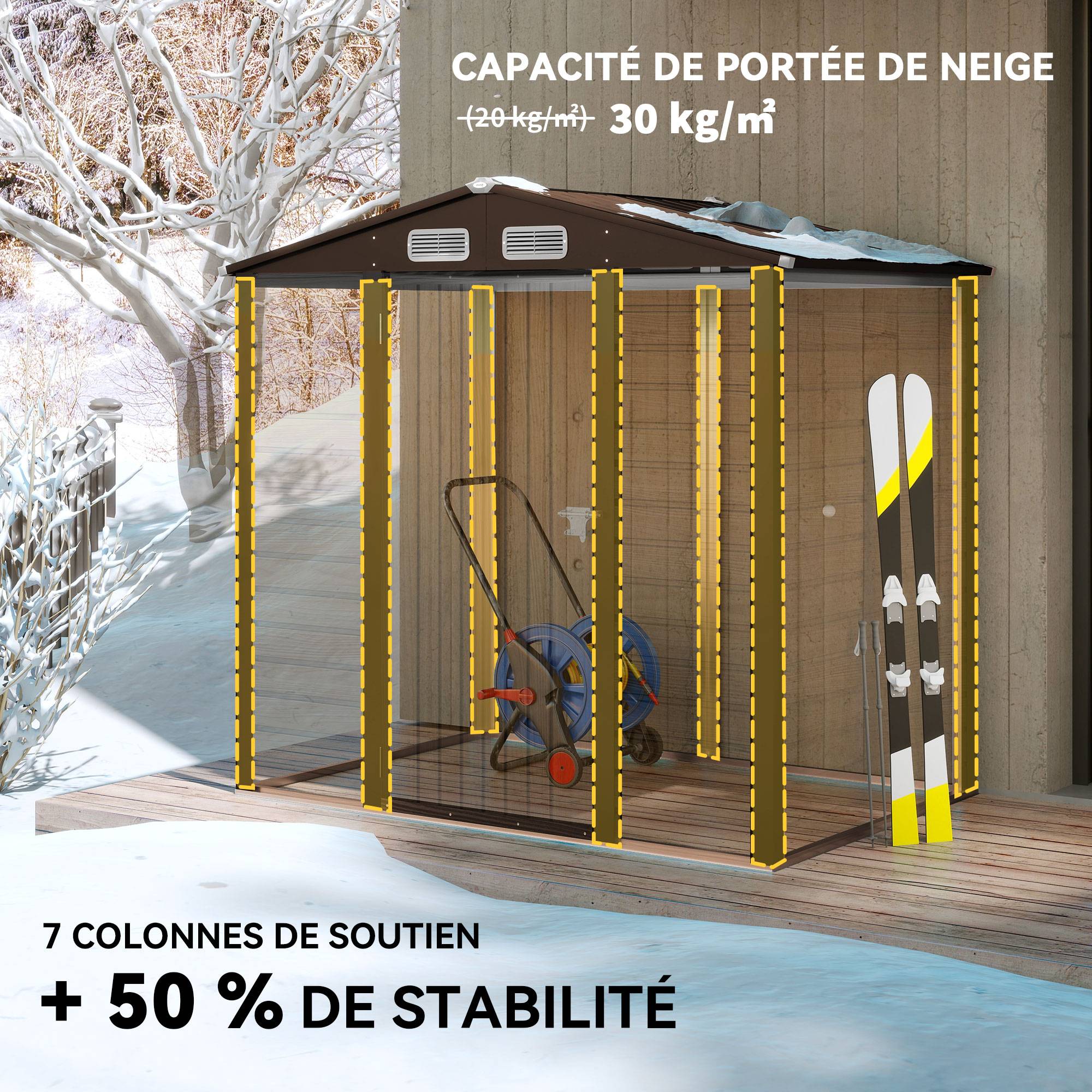 Cabane de jardin acier galvanisé aménagement extérieur protection outils 190x131cm chêne - ComfortXL Outdoor Living - Image 7