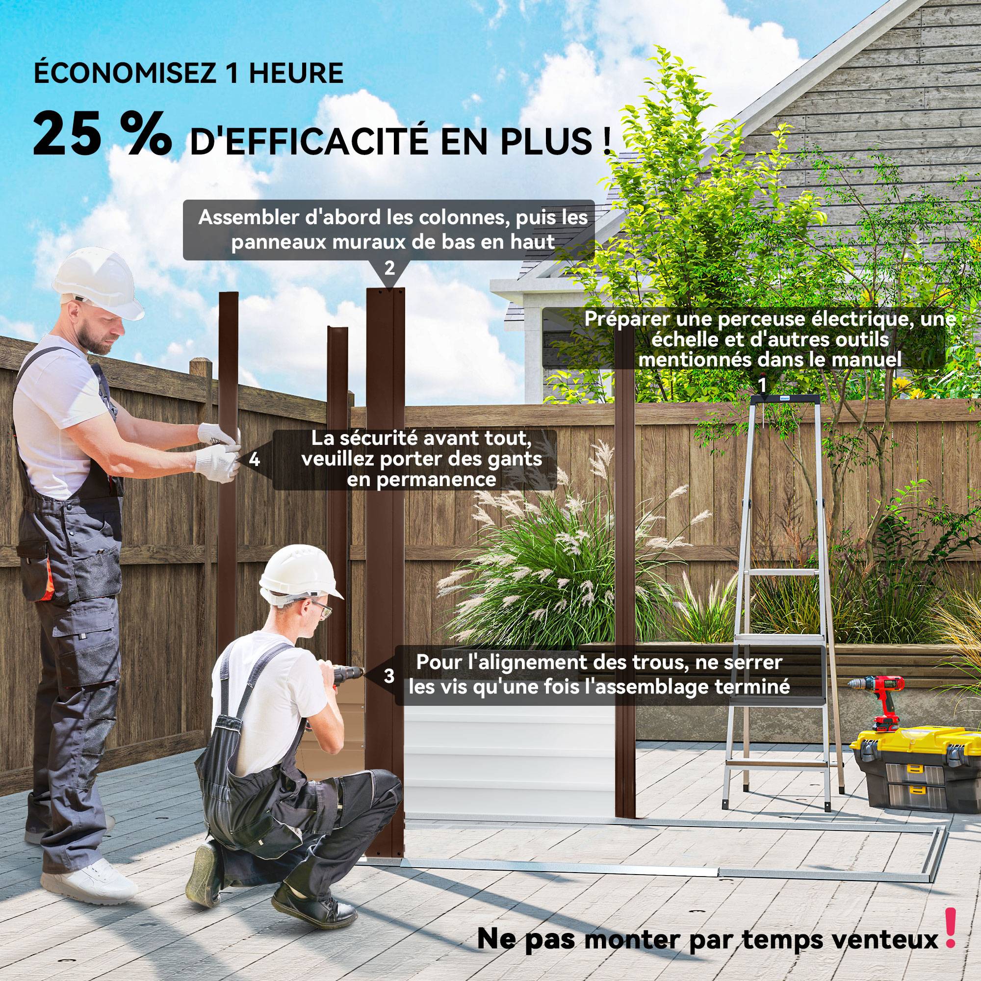 Cabane de jardin acier galvanisé aménagement extérieur protection outils 190x131cm chêne - ComfortXL Outdoor Living - Image 6