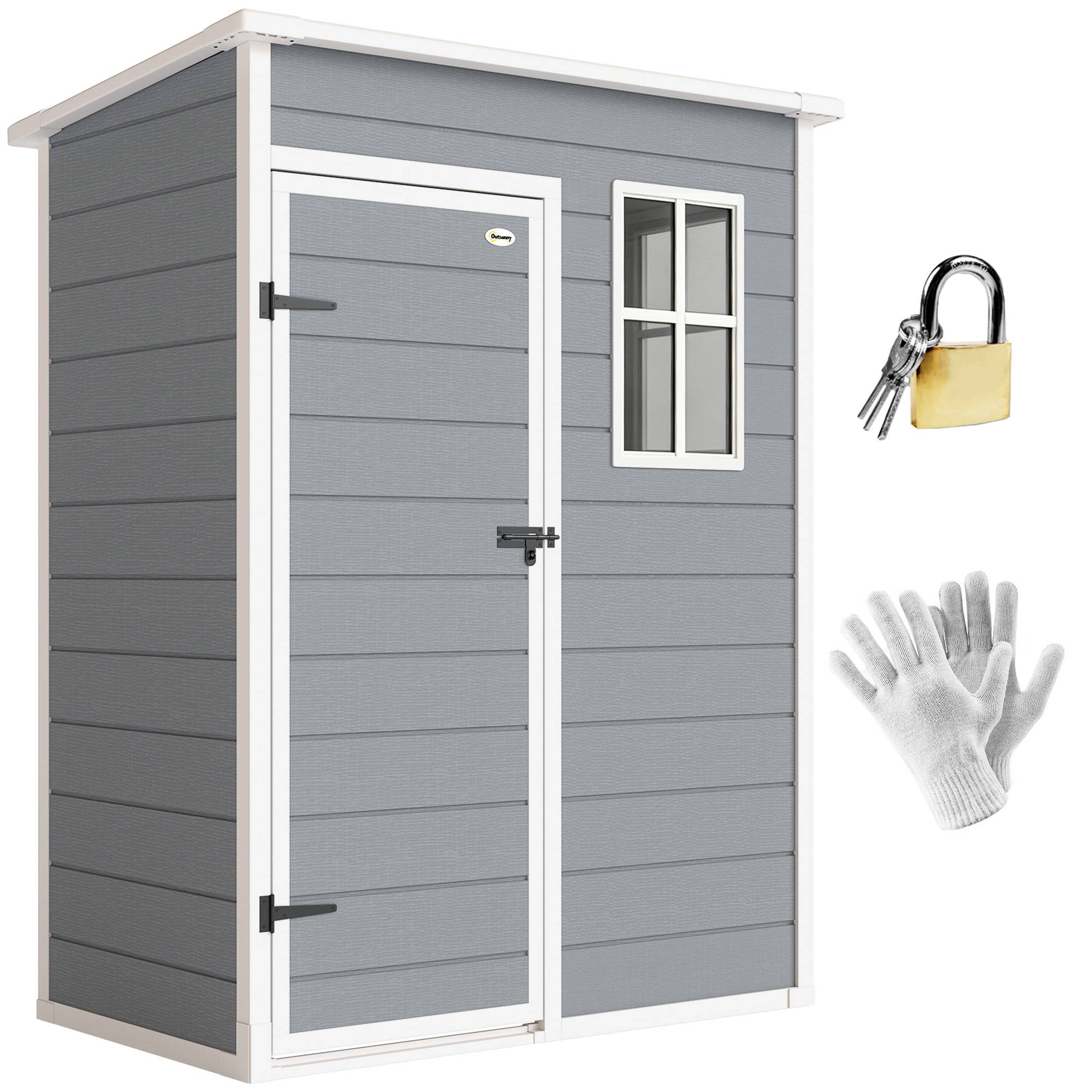 ComfortXL - Abri de jardin résine aluminium extérieur remise outils porte sécurisée 151x92x193cm gris - ComfortXL Outdoor Living - Image 1