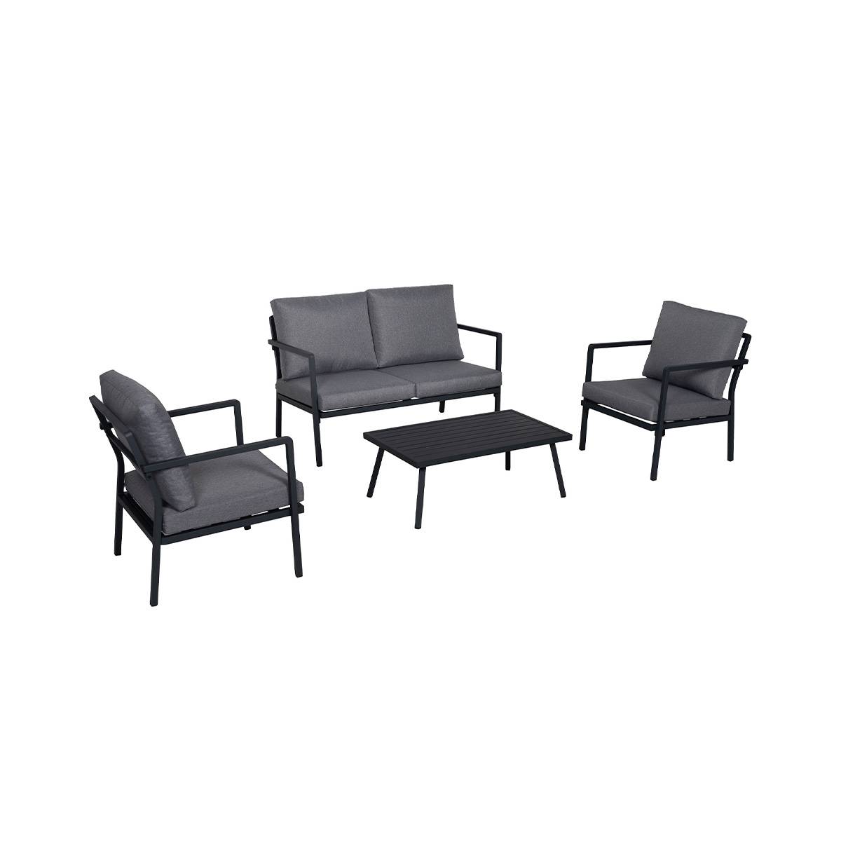 Salon de jardin bas en aluminium gris foncé - 4 places - Cémonjardin - Image 1