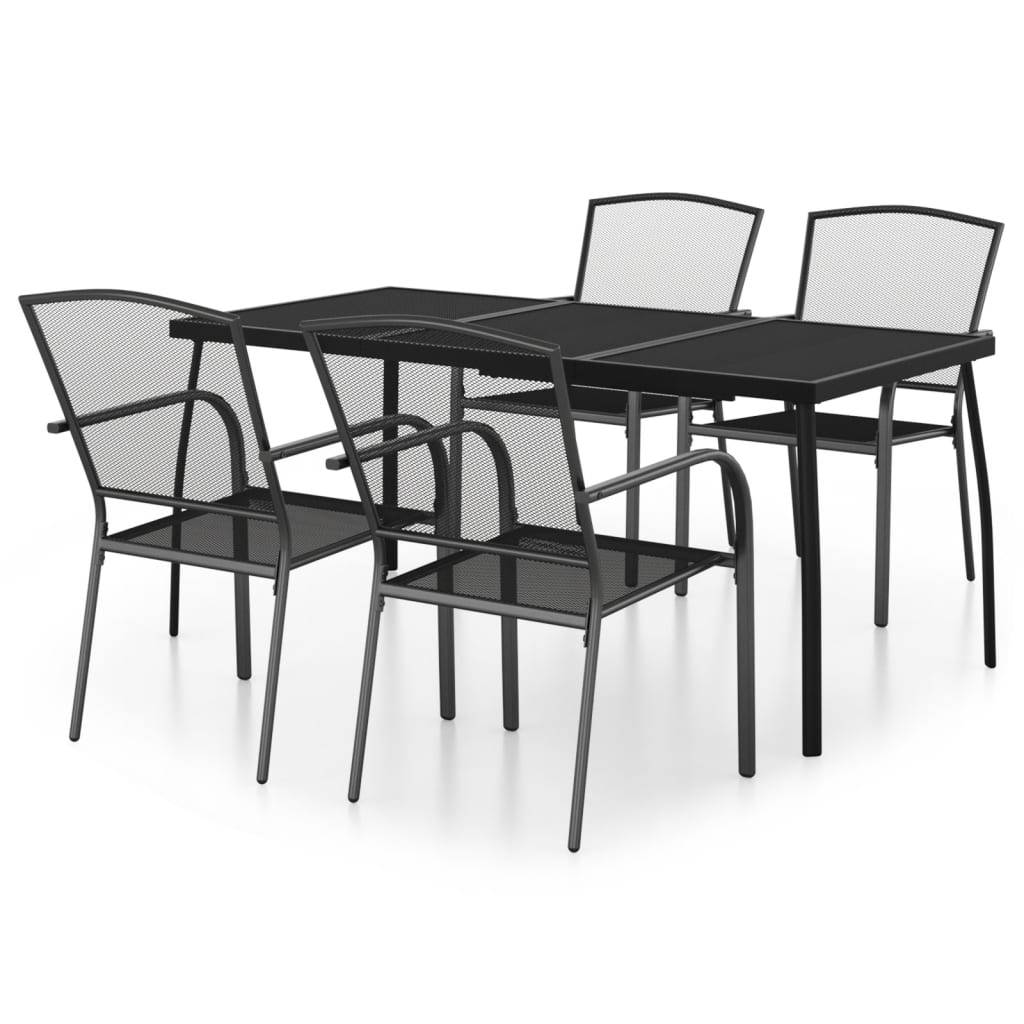 Ensemble Table et Chaises de Jardin 4 Places Acier Traité Grande Table 165cm et Chaises Empilables Anthracite – ComfortXL Outdoor Living - Image 2
