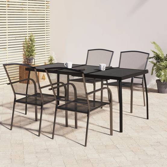 Ensemble Table et Chaises de Jardin 4 Places Acier Traité Grande Table 165cm et Chaises Empilables Anthracite – ComfortXL Outdoor Living - Image 1